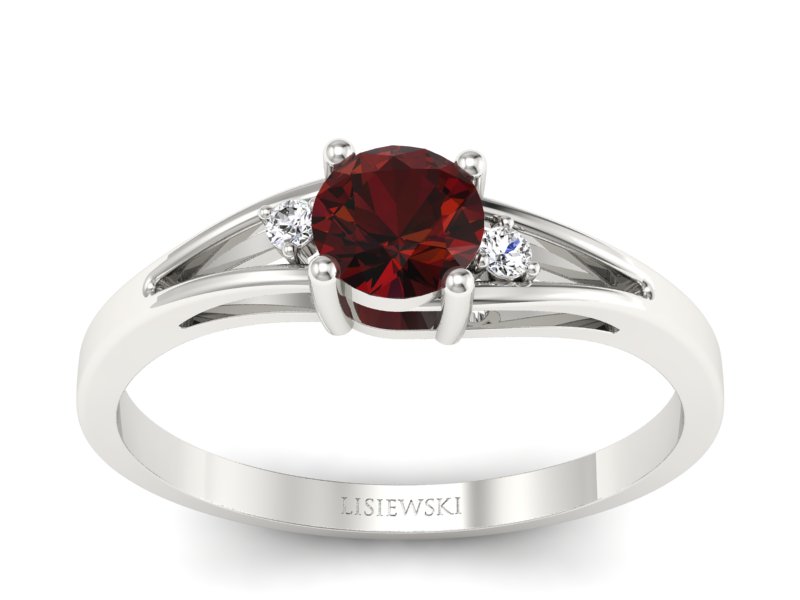 Pierścionek z granatem i brylantami białe złoto - p16193bgr - 1