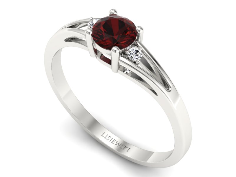 Pierścionek z granatem i brylantami białe złoto - p16193bgr - 3