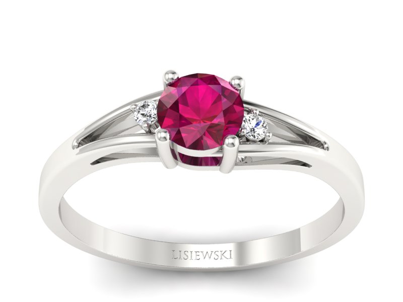 Pierścionek z rubinem i brylantami białe złoto - p16193br - 1
