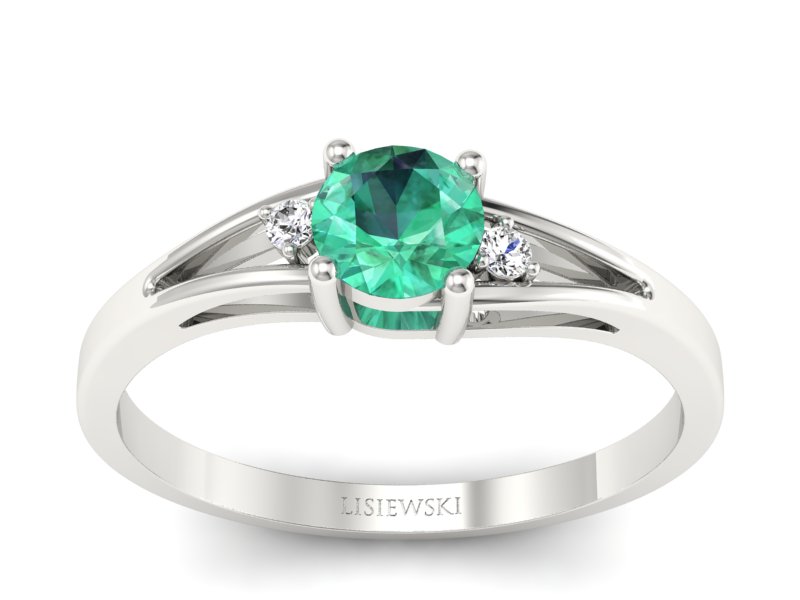 Złoty pierścionek ze szmaragdem i brylantami - p16193bsm - 1