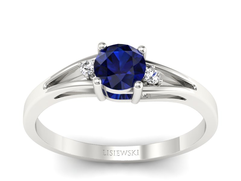 Pierścionek z szafirem i brylantami białe złoto - p16193bsz - 1