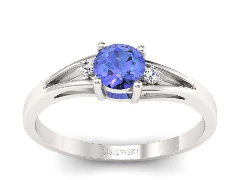 Pierścionek z tanzanitem białe złoto z brylantami - p16193bt - 1