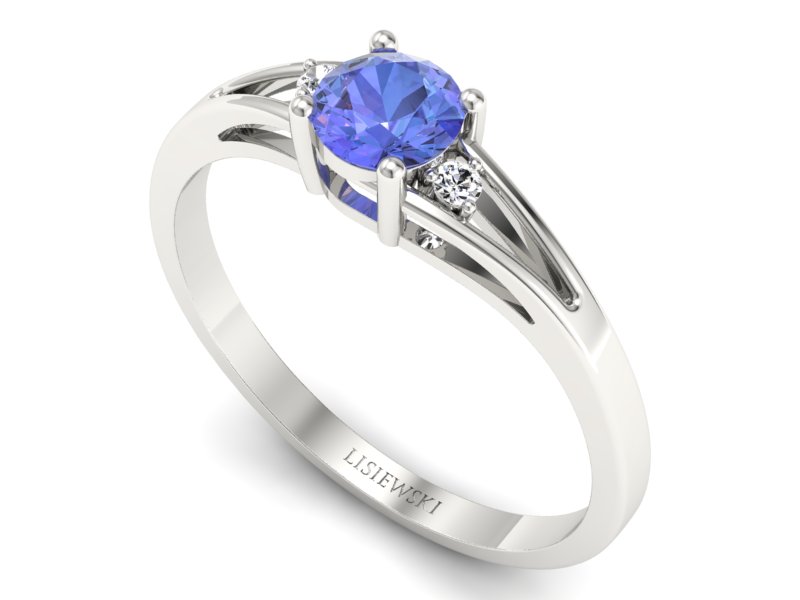 Pierścionek z tanzanitem białe złoto z brylantami - p16193bt - 3