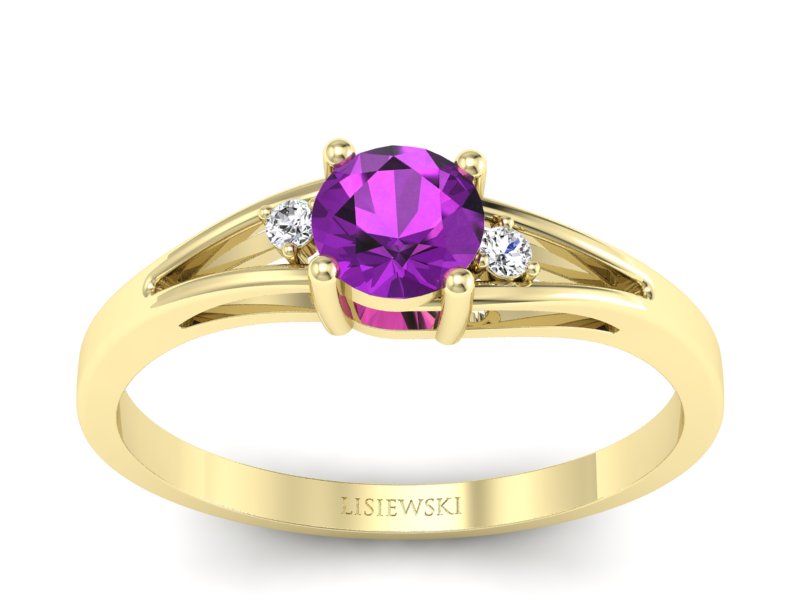 Pierścionek ametyst i brylanty żółte złoto - p16193zat - 1