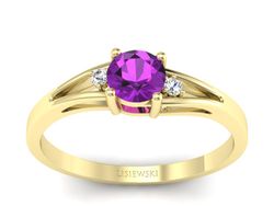 Pierścionek ametyst i brylanty żółte złoto - p16193zat