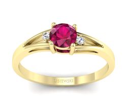 Pierścionek z rubinem i brylantami żółte złoto - p16193zr