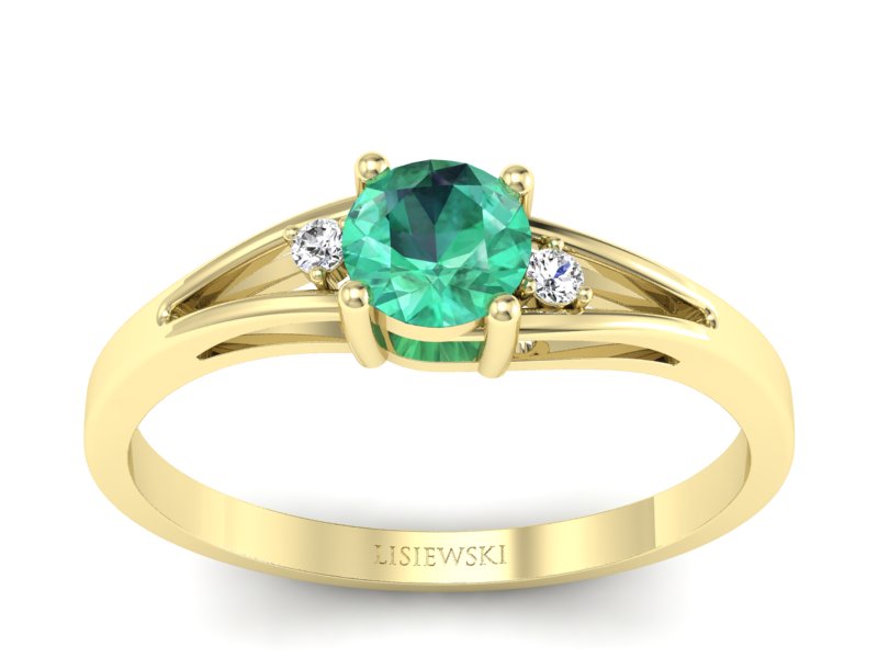 Złoty pierścionek ze szmaragdem z brylantami - p16193zsm - 1