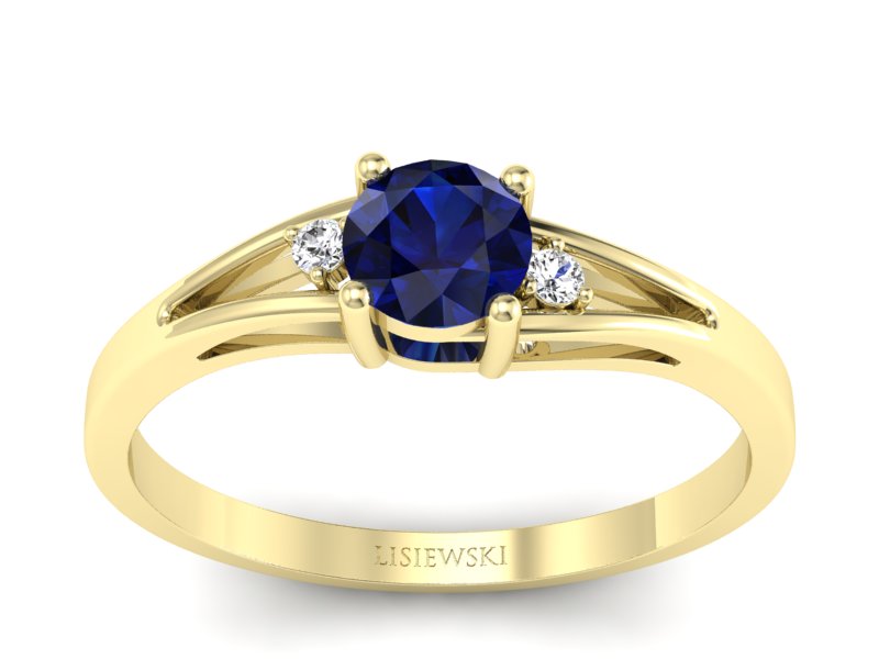 Złoty pierścionek z szafirem i diamentami - p16193zsz - 1
