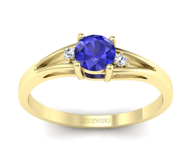 Złoty pierścionek z szafirem i brylantami - p16193zszc - 1