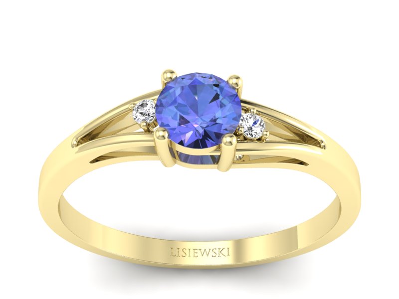 Pierścionek z tanzanitem i brylantami żółte złoto - p16193zt - 1