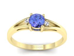 Pierścionek z tanzanitem i brylantami żółte złoto - p16193zt