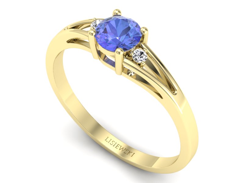 Pierścionek z tanzanitem i brylantami żółte złoto - p16193zt - 3