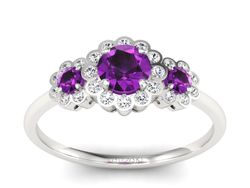 Złoty pierścionek z ametystami i brylantami - p16196bat