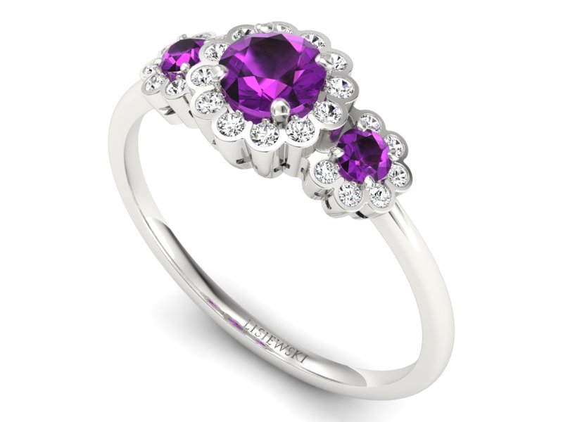 Złoty pierścionek z ametystami i brylantami - p16196bat - 3