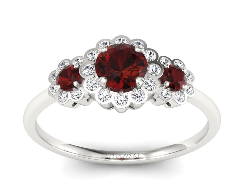 Pierścionek zaręczynowy z granatami i brylantami - p16196bgr - 1