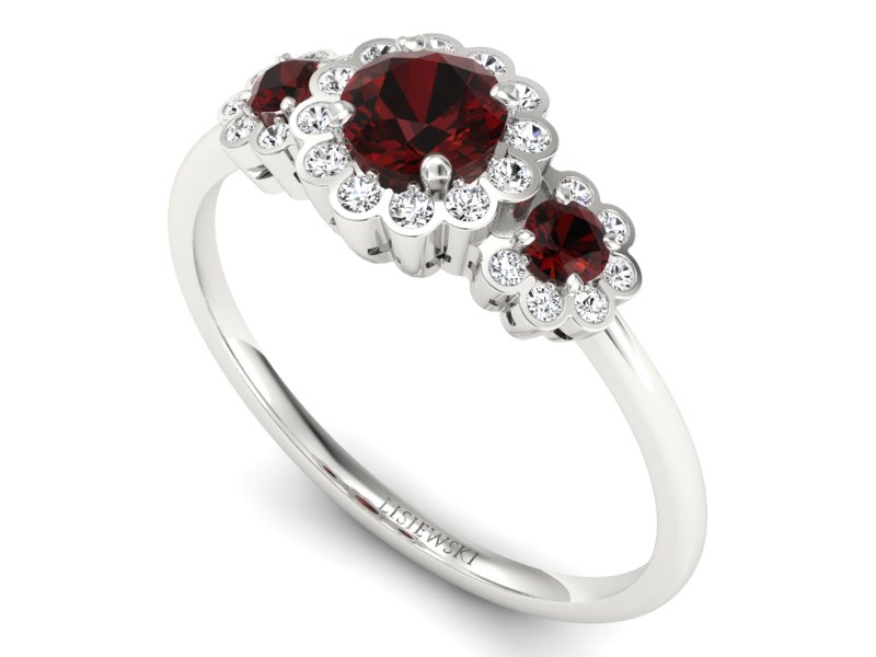 Pierścionek zaręczynowy z granatami i brylantami - p16196bgr - 3