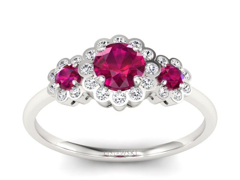 Pierścionek z rubinami i brylantami białe złoto - p16196br - 1