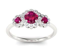 Pierścionek z rubinami i brylantami białe złoto - p16196br