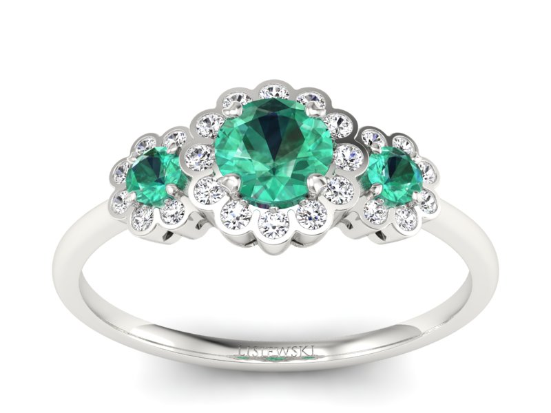 Złoty pierścionek ze szmaragdem i brylantami - p16196bsm - 1