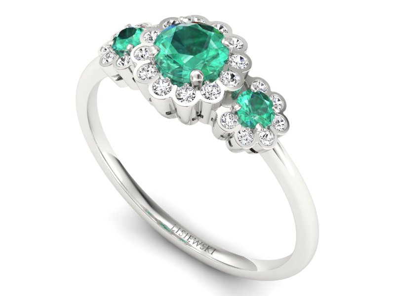 Złoty pierścionek ze szmaragdem i brylantami - p16196bsm - 3