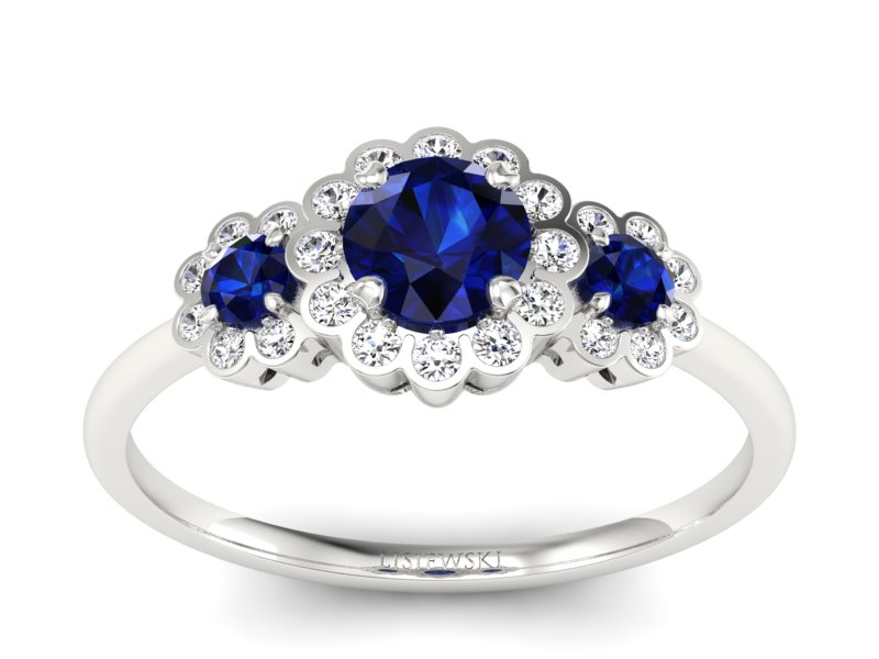 Złoty pierścionek z szafirami i brylantami - p16196bsz - 1