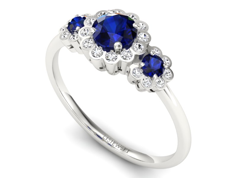 Złoty pierścionek z szafirami i brylantami - p16196bsz - 3