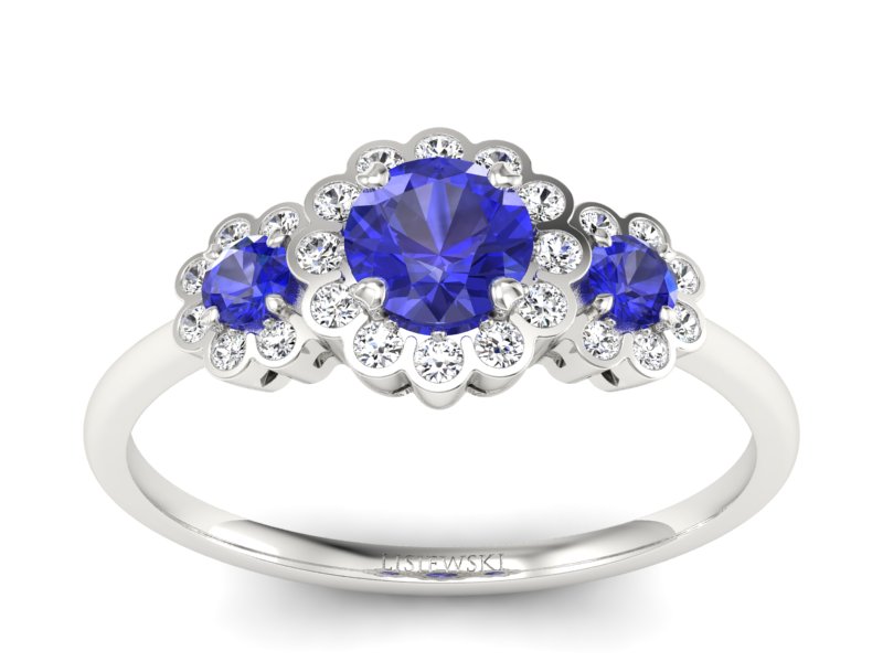 Złoty pierścionek z szafirami i brylantami - p16196bszc - 1