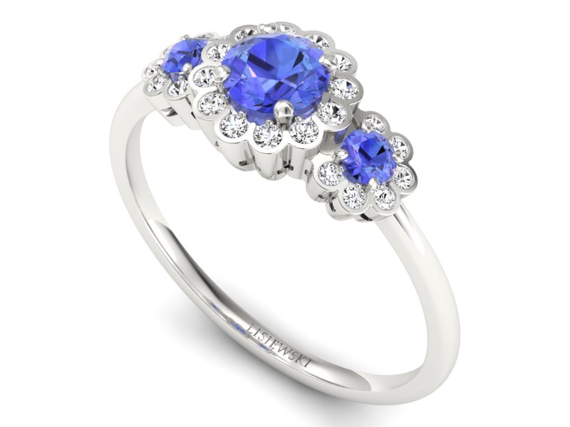 Złoty pierścionek z tanzanitami i brylantami - p16196bt - 3