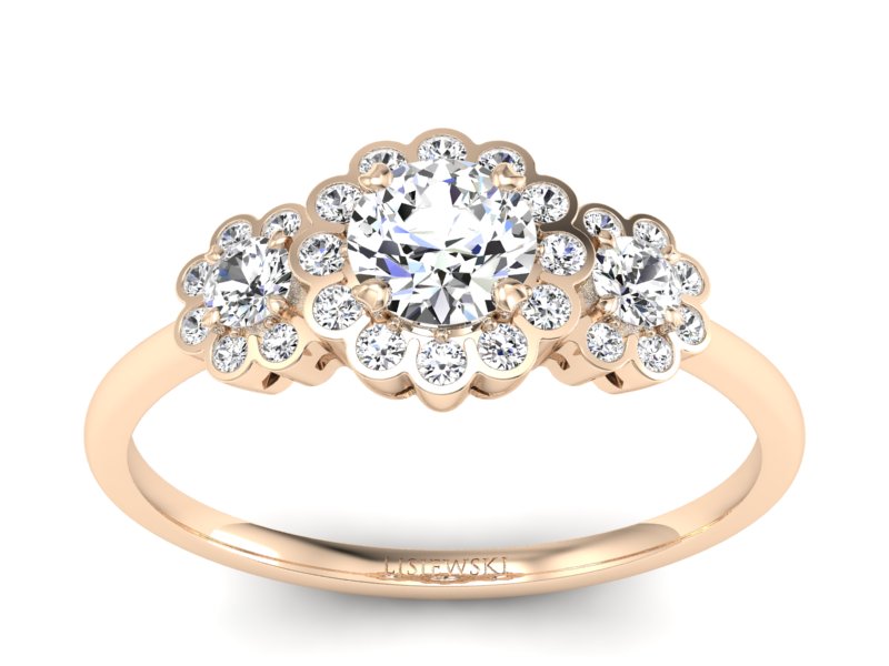 Złoty pierścionek z brylantami różowe złoto - p16196c - 1