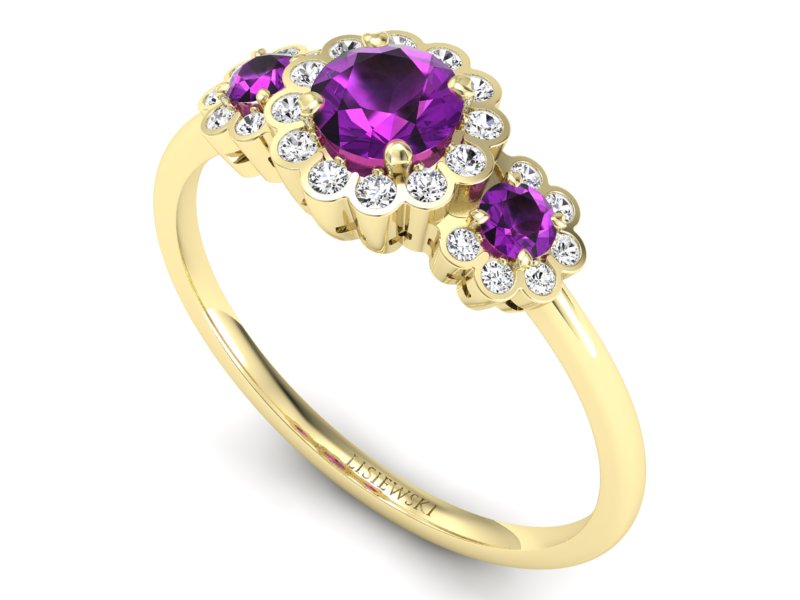 Pierścionek z ametystami i brylantami - p16196zat - 3
