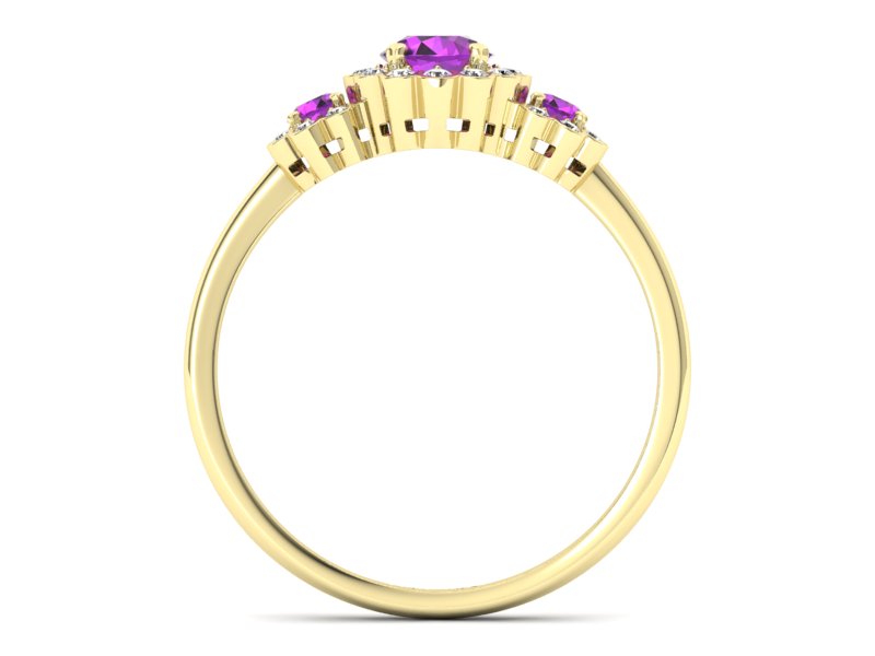 Pierścionek z ametystami i brylantami - p16196zat - 2