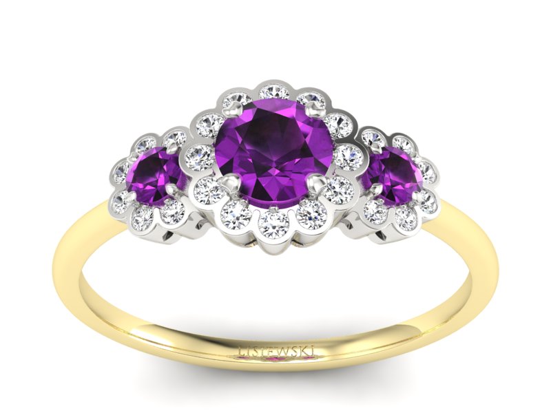 Złoty pierścionek z ametystami i brylantami - p16196zbat - 1