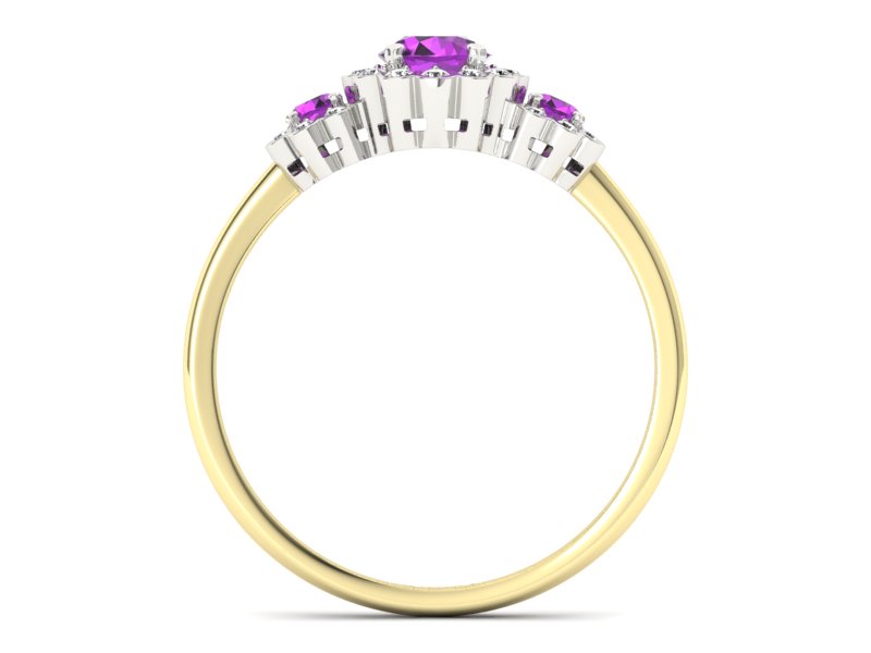 Złoty pierścionek z ametystami i brylantami - p16196zbat - 2