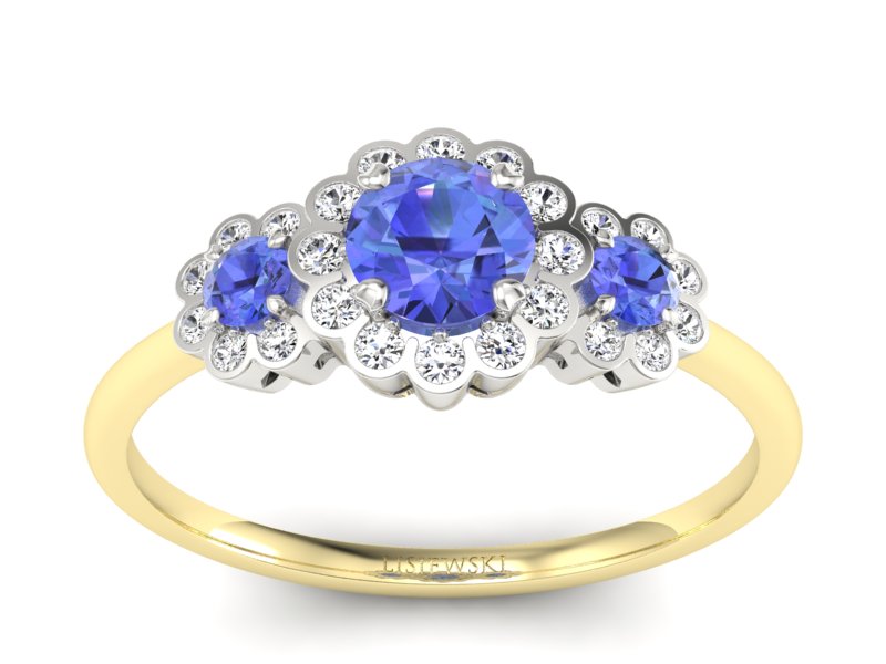 Złoty pierścionek z tanzanitami i brylantami - p16196zbt - 1