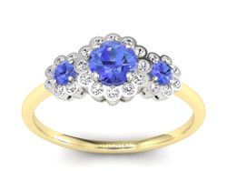 Złoty pierścionek z tanzanitami i brylantami - p16196zbt