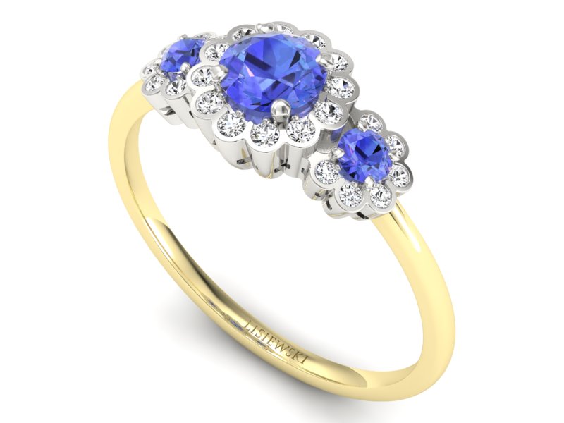 Złoty pierścionek z tanzanitami i brylantami - p16196zbt - 3