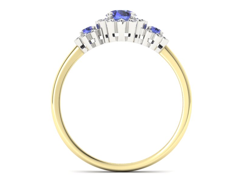 Złoty pierścionek z tanzanitami i brylantami - p16196zbt - 2