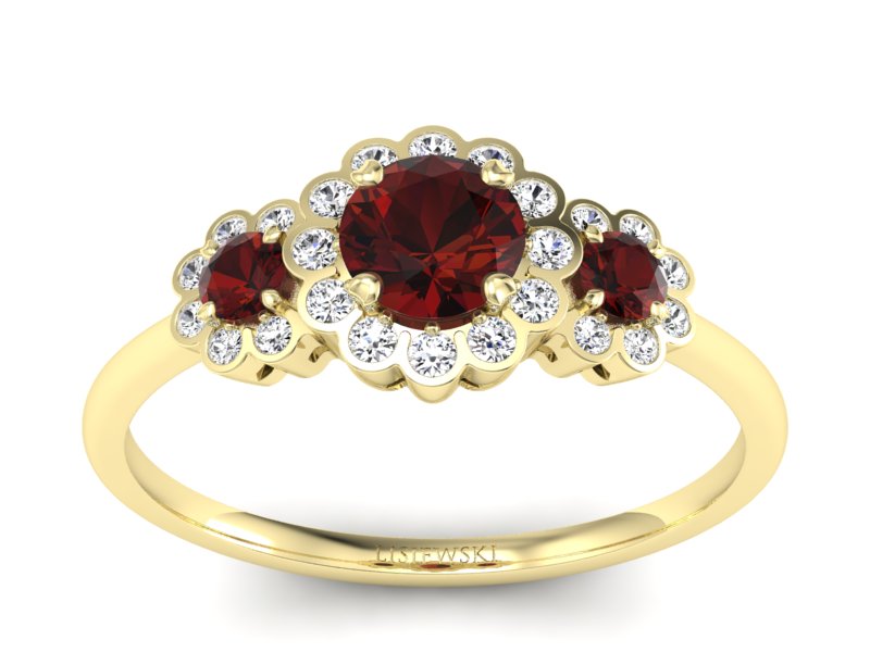 Złoty pierścionek z granatem i brylantami - p16196zgr - 1