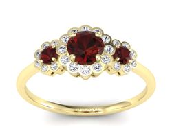 Złoty pierścionek z granatem i brylantami - p16196zgr