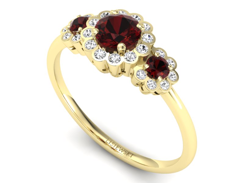 Złoty pierścionek z granatem i brylantami - p16196zgr - 3