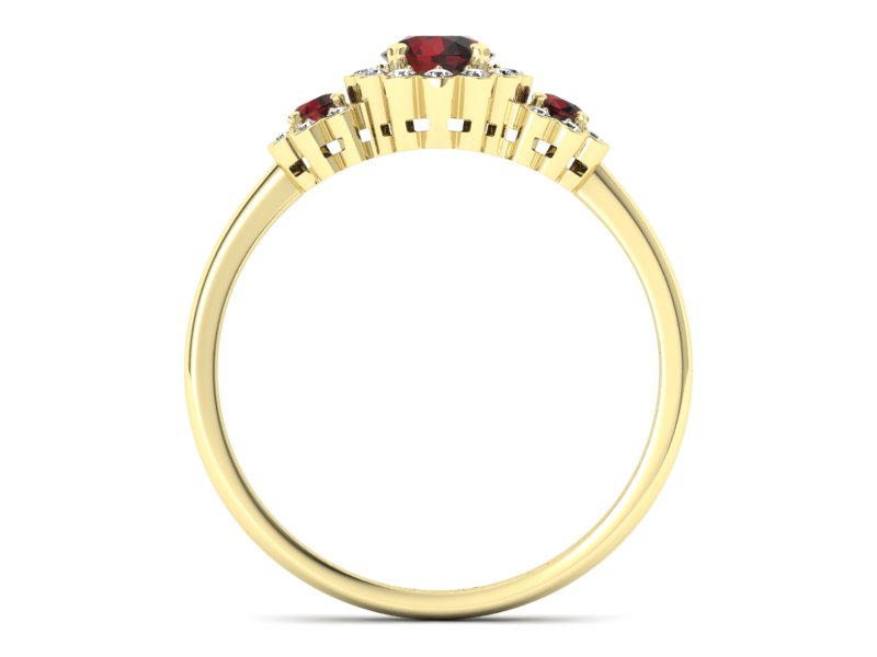 Złoty pierścionek z granatem i brylantami - p16196zgr - 2