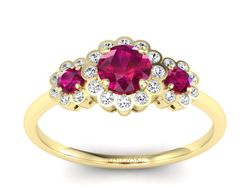 Złoty pierścionek z rubinami i brylantami - p16196zr