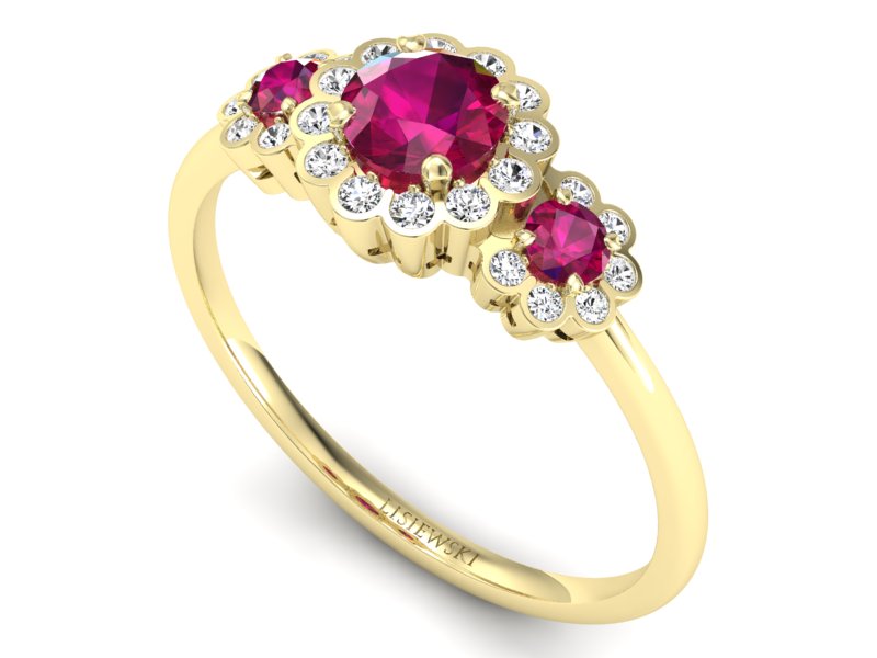 Złoty pierścionek z rubinami i brylantami - p16196zr - 3