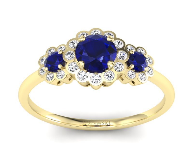 Złoty pierścionek ze spinelami i brylantami - p16196zsp - 1