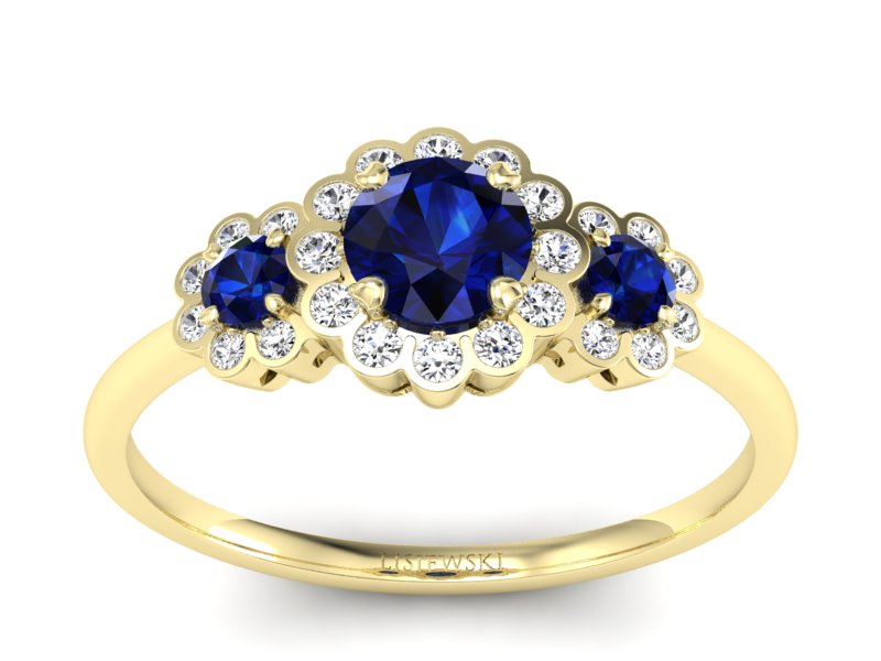 Złoty pierścionek z szafirem i brylantami - p16196zsz - 1