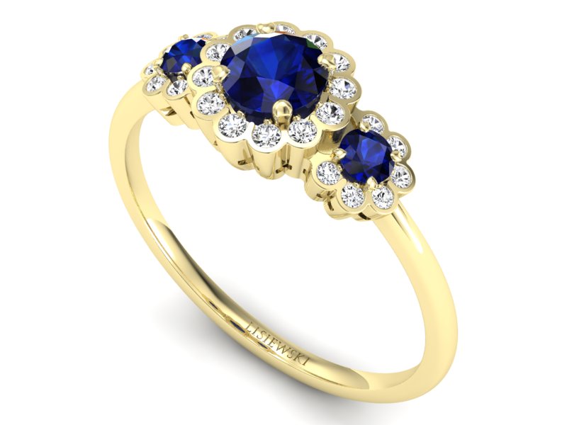 Złoty pierścionek z szafirem i brylantami - p16196zsz - 3