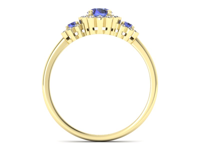 Złoty pierścionek z tanzanitami i brylantami - p16196zt - 2