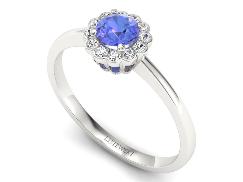 Złoty pierścionek z tanzanitem i diamentami - p16197bt - 3