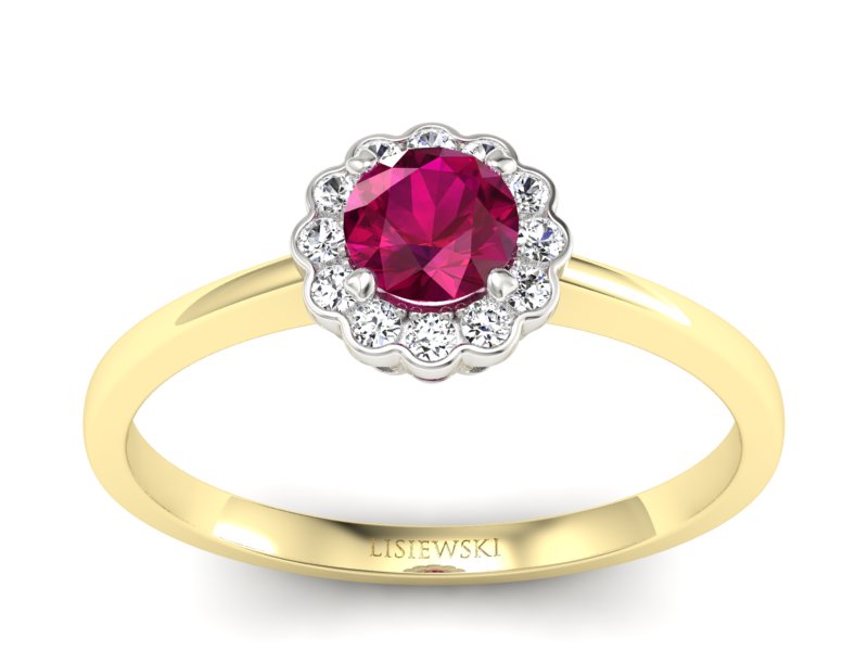 Pierścionek z rubinem i diamentami złoto 585 - p16197zbr - 1