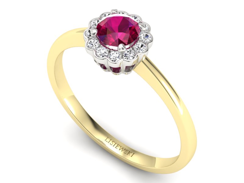 Pierścionek z rubinem i diamentami złoto 585 - p16197zbr - 3